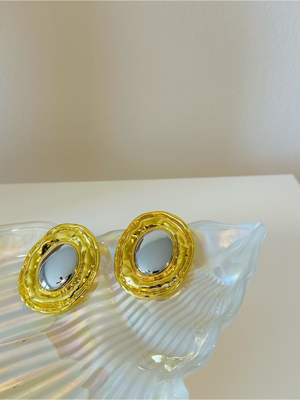 Fashion Jewelry Gold and Silver Oval Statement Earrings